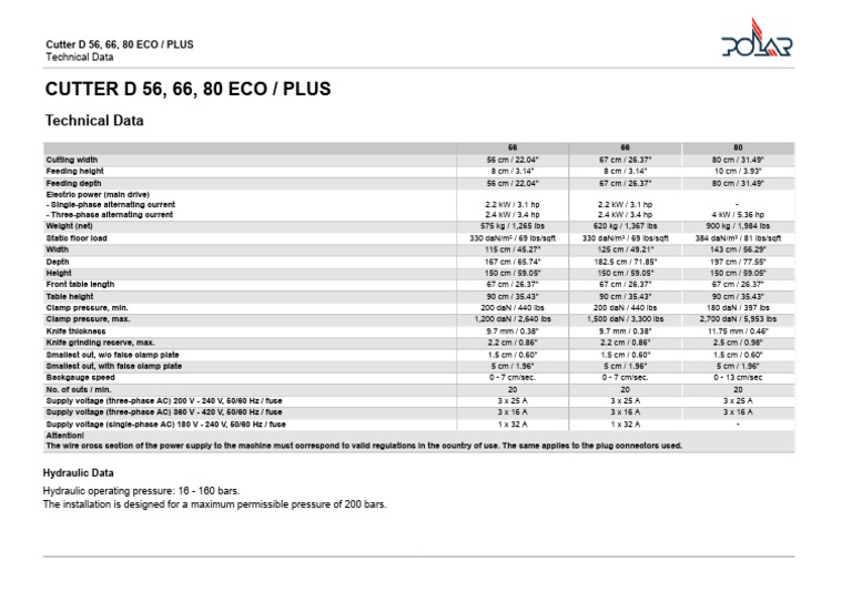Cutter D 56, 66, 80 ECO/PLUS Specs | PDF | Power Supply | Manufactured ...
