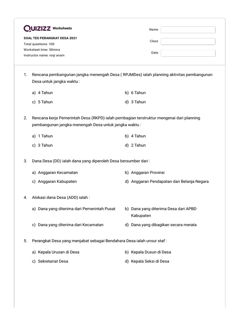 Soal Tes Perangkat Desa 2021 | PDF