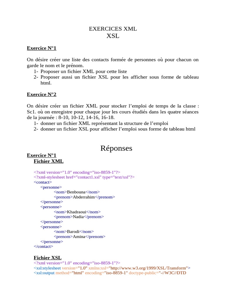 Exemples de fichiers XML et XSL | PDF | XML | Génie logiciel