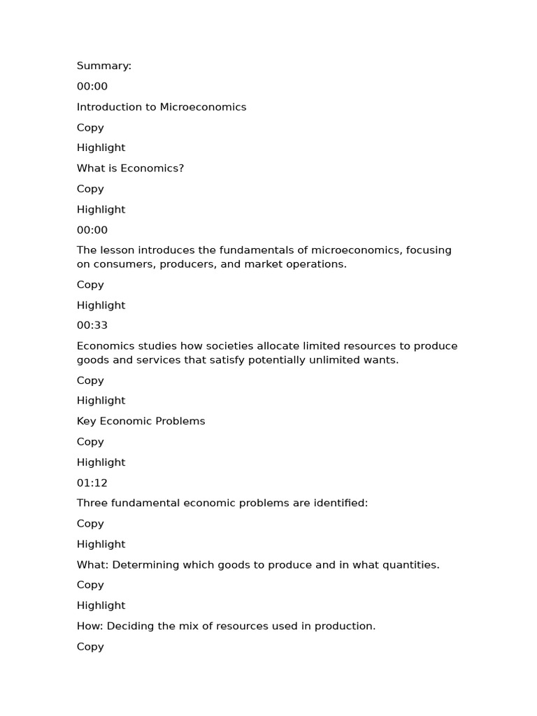 Introduction to Microeconomics Concepts | PDF | Microeconomics | Labour ...