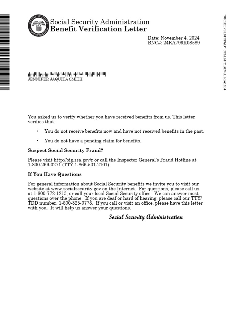 Benefit Verification Letter | PDF