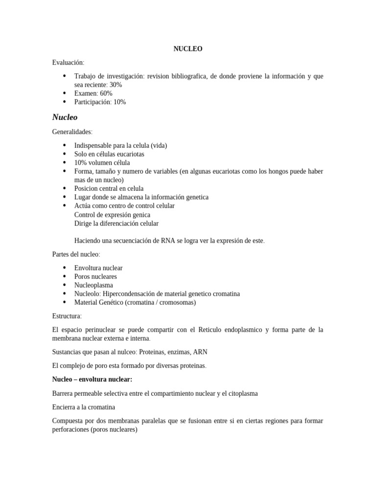 Estructura Y Función Del Núcleo Celular Pdf Nucleo Celular Citoplasma