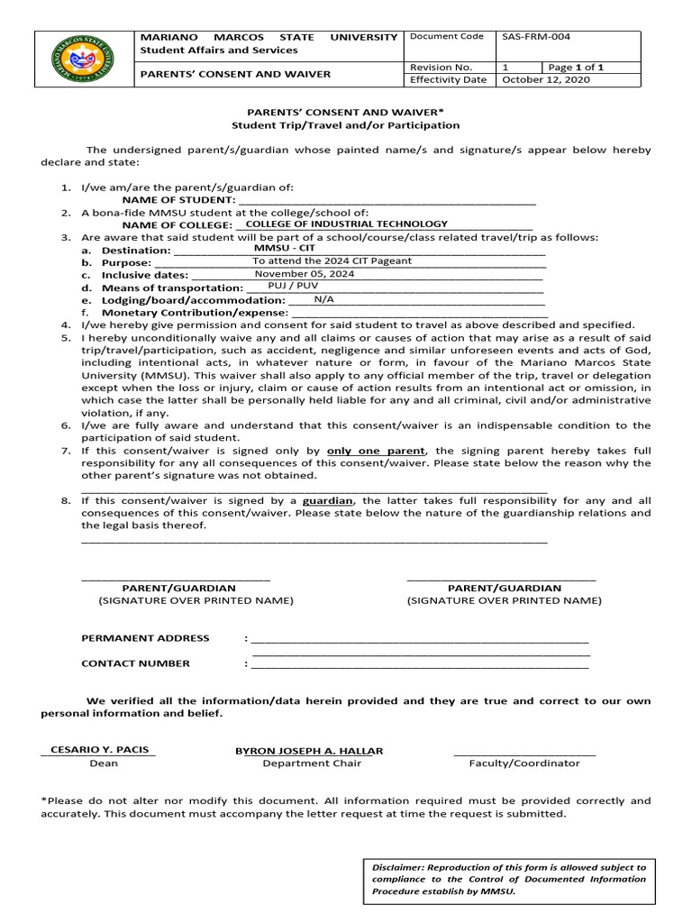 Waiver Pageant Bsit | PDF | Public Law | Private Law