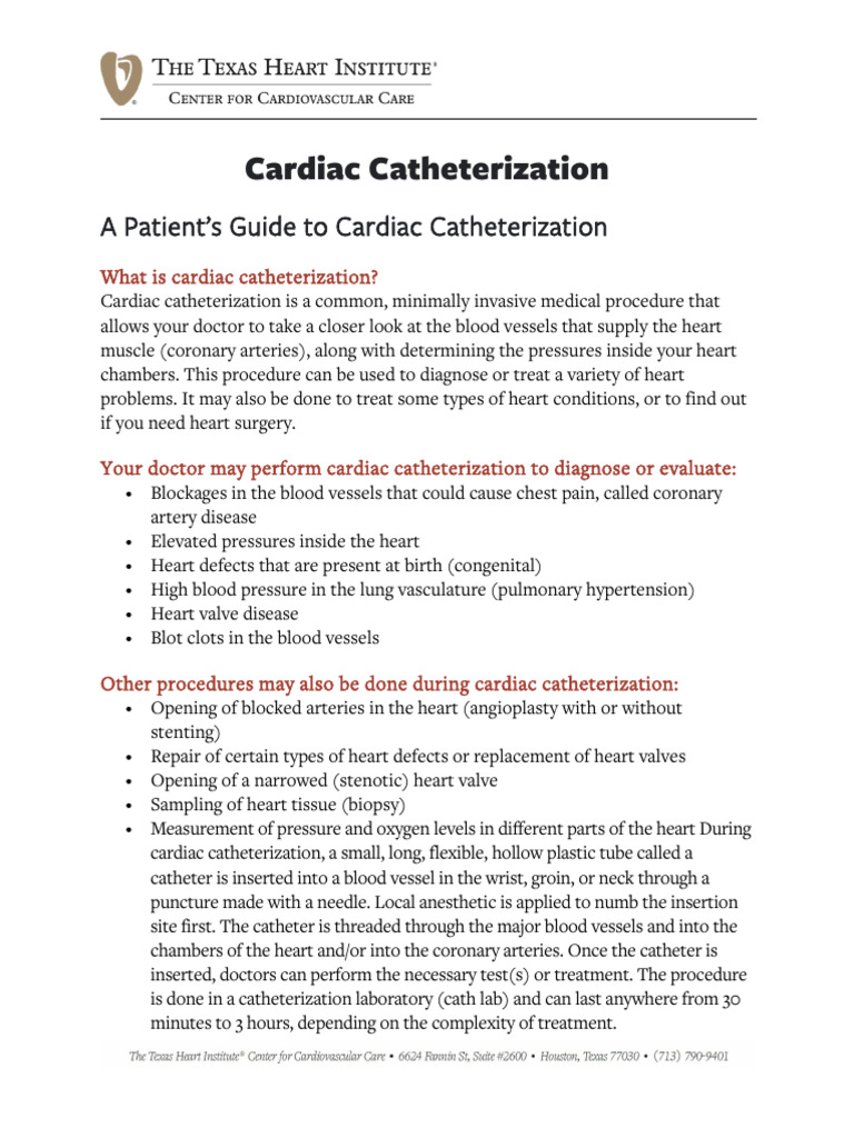 Cardiac Catheterization: A Patient Guide | PDF | Heart | Catheter