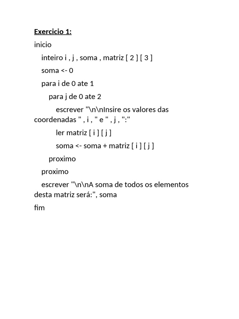 Exercícios de Programação em Matriz e Vetor | PDF