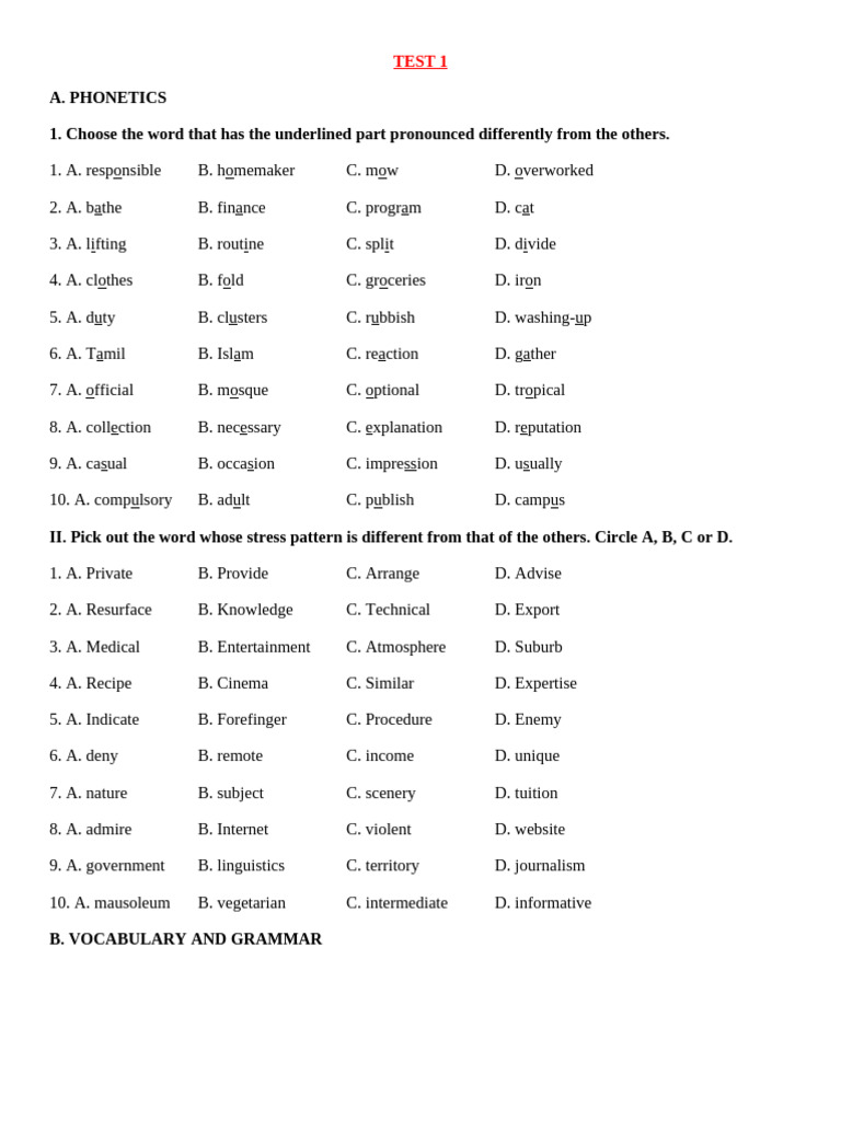 Test 1 B1 | PDF | Marriage