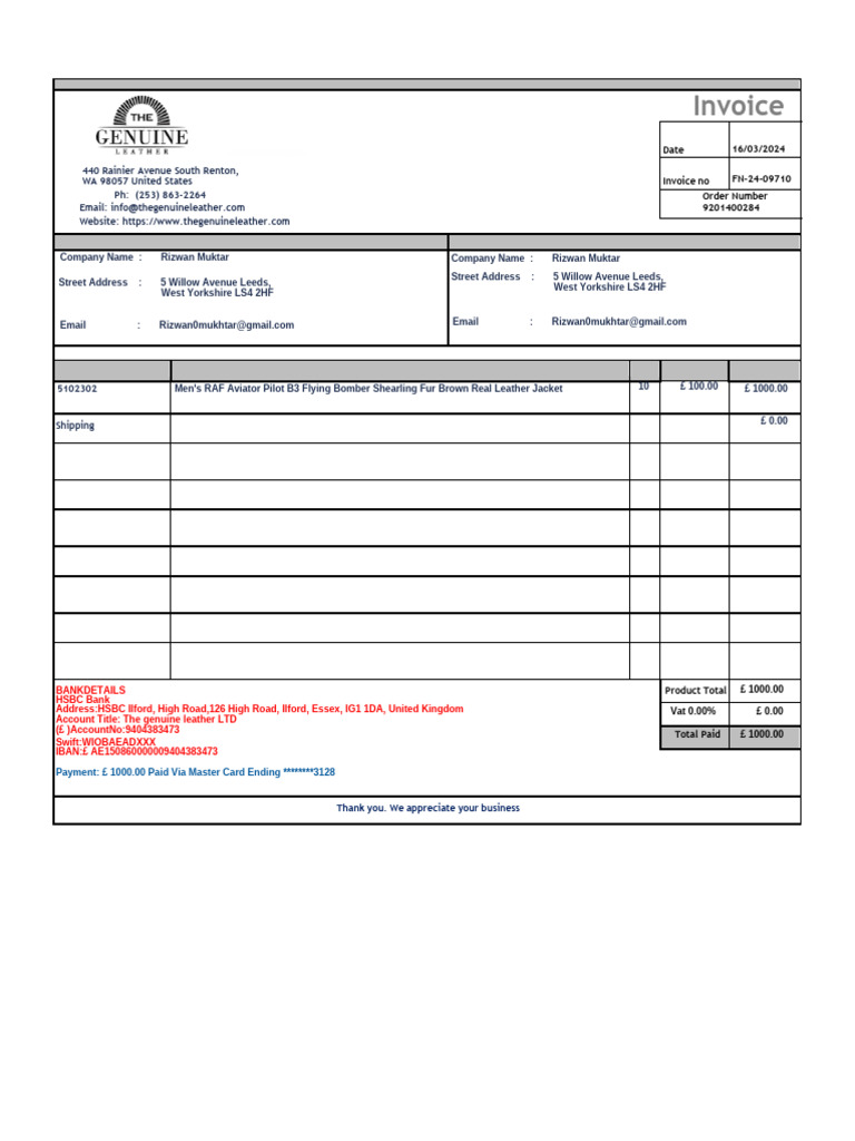 Thegenuineleather 3nd Invoice. | PDF | Payments