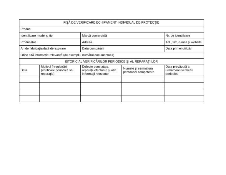 Fisa de Verificare Echipament Individual de Protectie | PDF