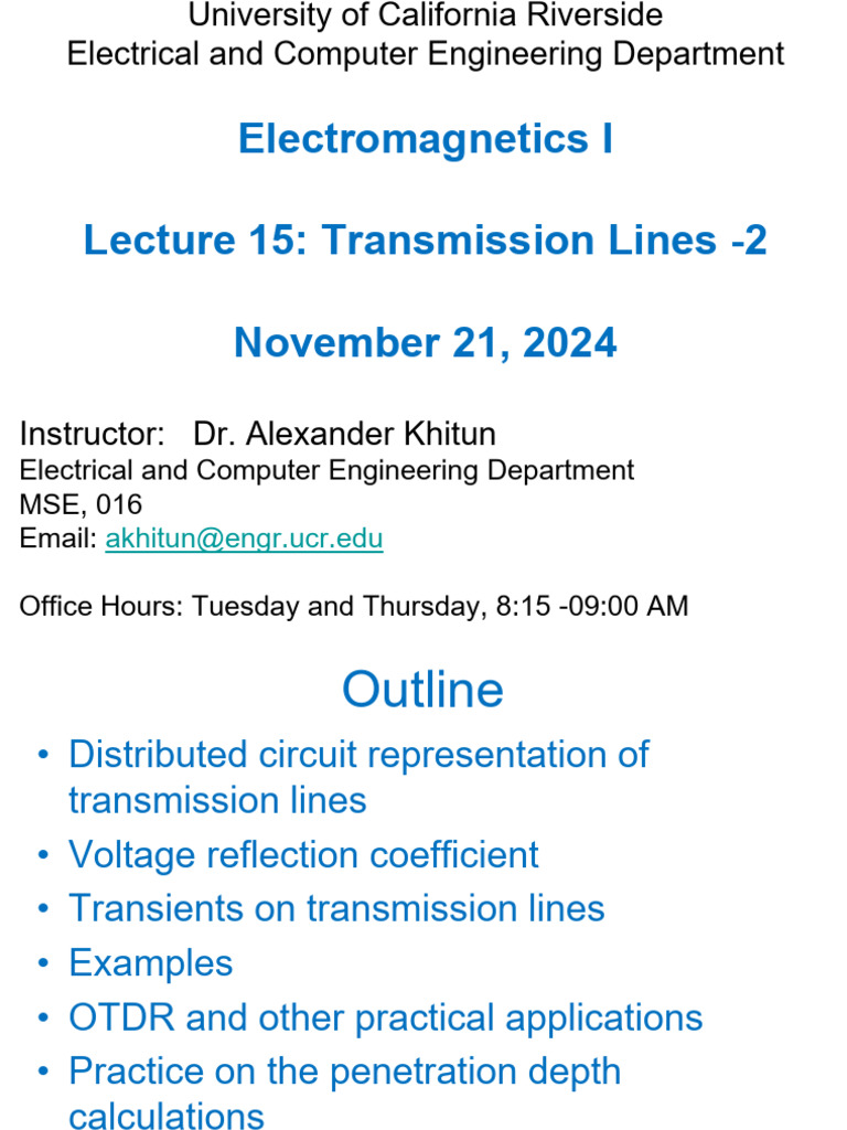 Lecture+15 Transmission+Line+2 | PDF | Transmission Line | Electric ...