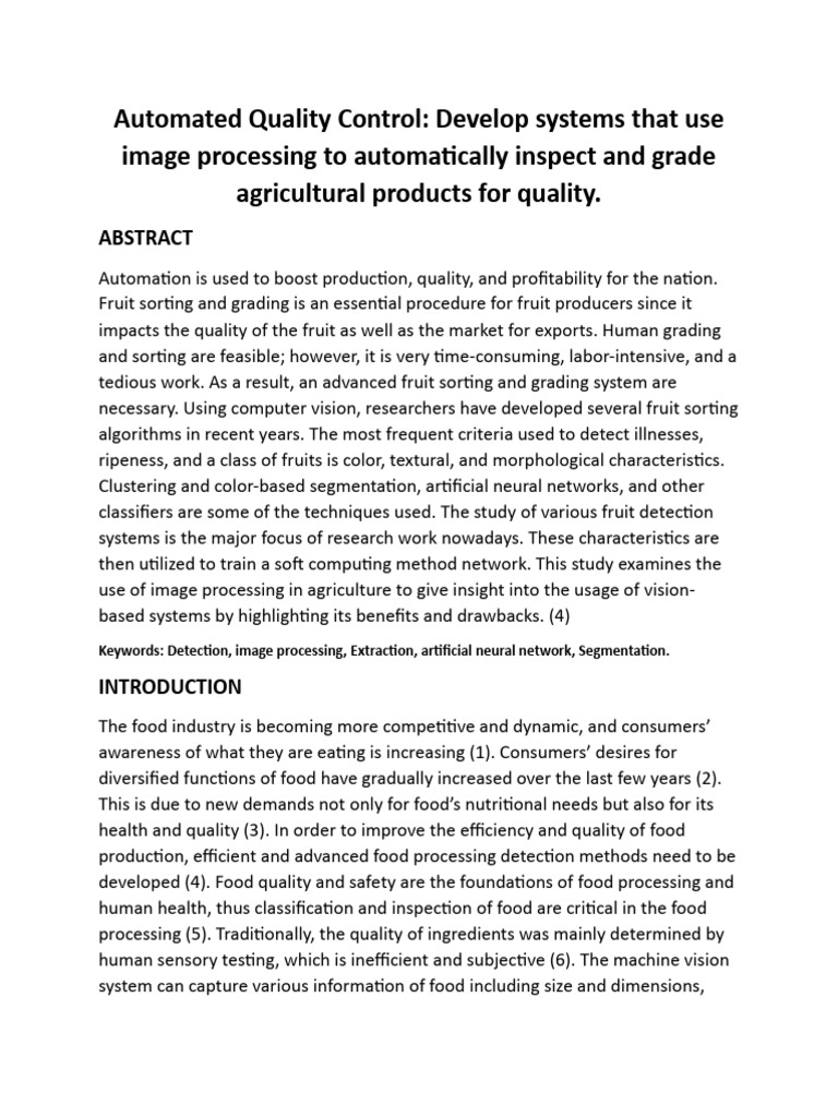 Automated Quality Control in Agriculture | PDF | Computer Vision ...