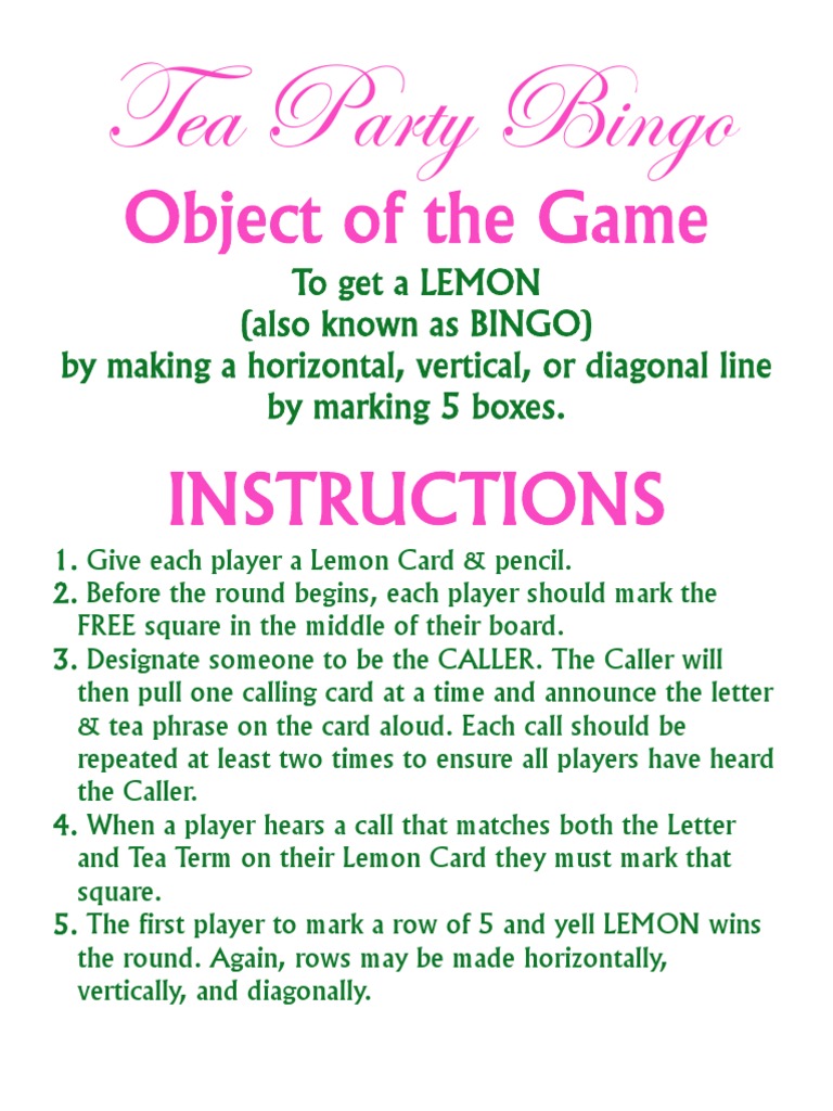 Tea Party Bingo | PDF | Tea | Green Tea for Tea Party Bingo Free Printable