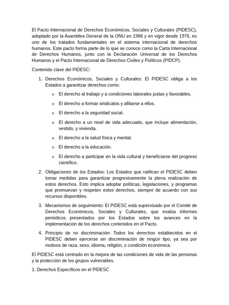 Derechos del PIDESC y Obligaciones Estatales | PDF | Etica social ...
