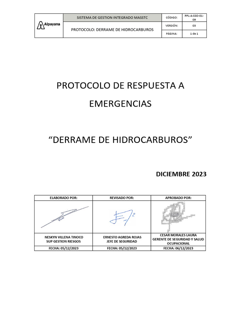 Protocolos 9-27-36 Derrame de Hidrocarburos y Sustancias Quimicas | PDF ...