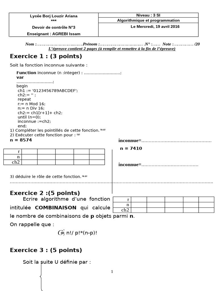 Exercice de programmation algorithmique | PDF | Mathématiques