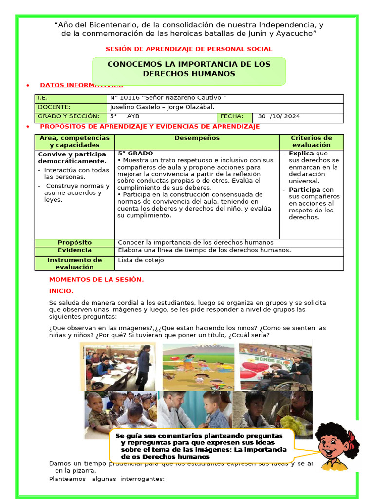 Importancia de los Derechos Humanos en 5° | PDF | Evaluación | Derechos ...