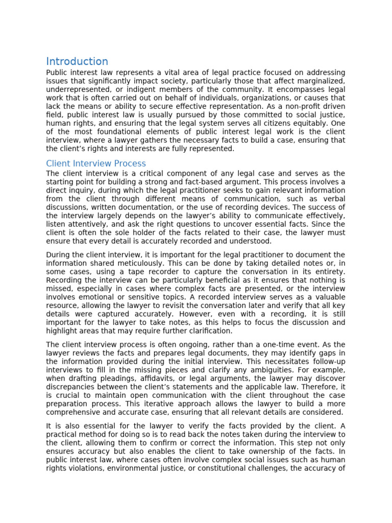 Understanding Client Interviews in Public Interest Law | PDF | Plessy V ...