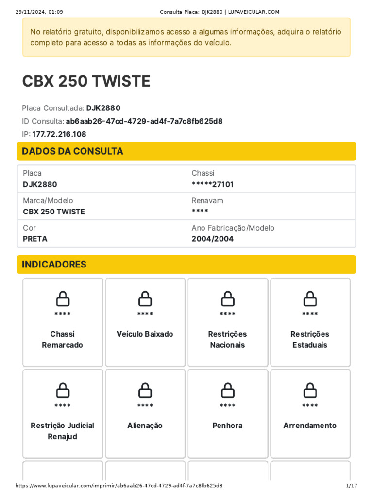 Consulta Veicular CBX 250 TWISTE | PDF