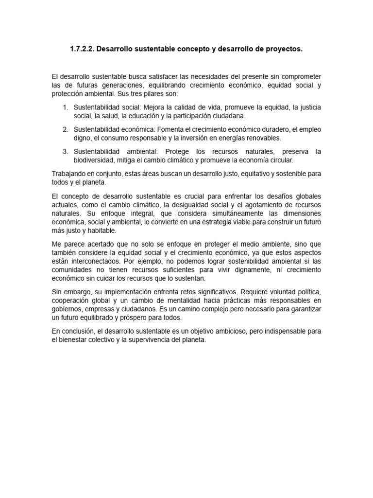 1.7.2.2. Desarrollo Sustentable Concepto y Ejemplo de Proyectos | PDF