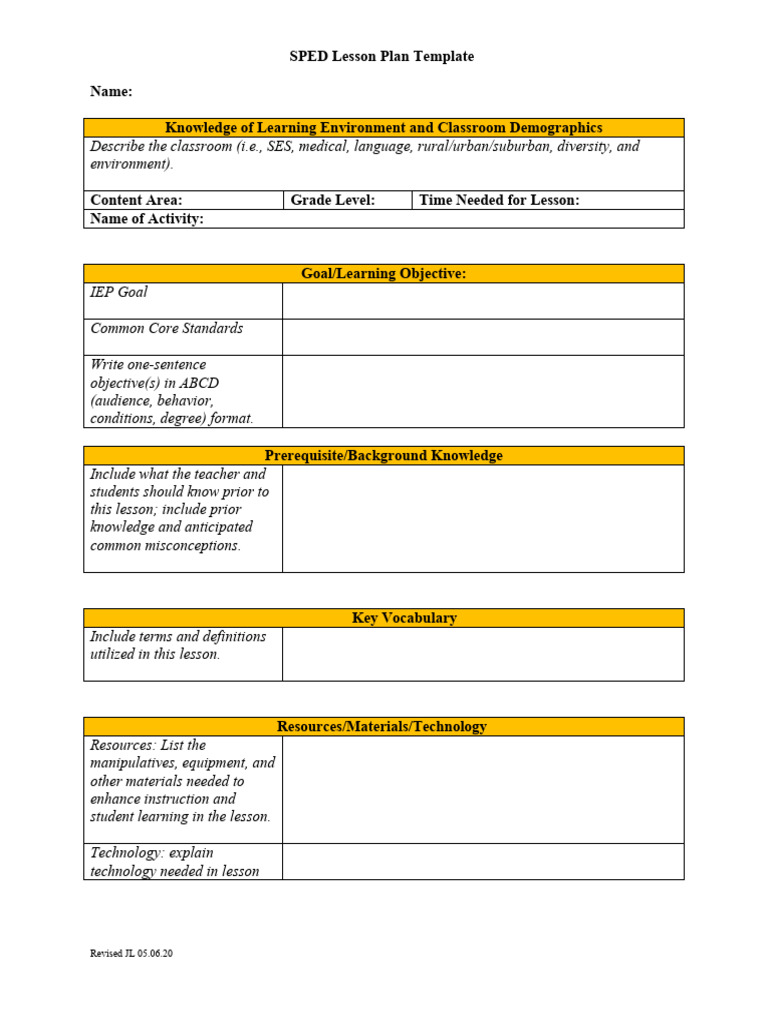 SPED Lesson Plan Template Guide | PDF | Lesson Plan | Learning