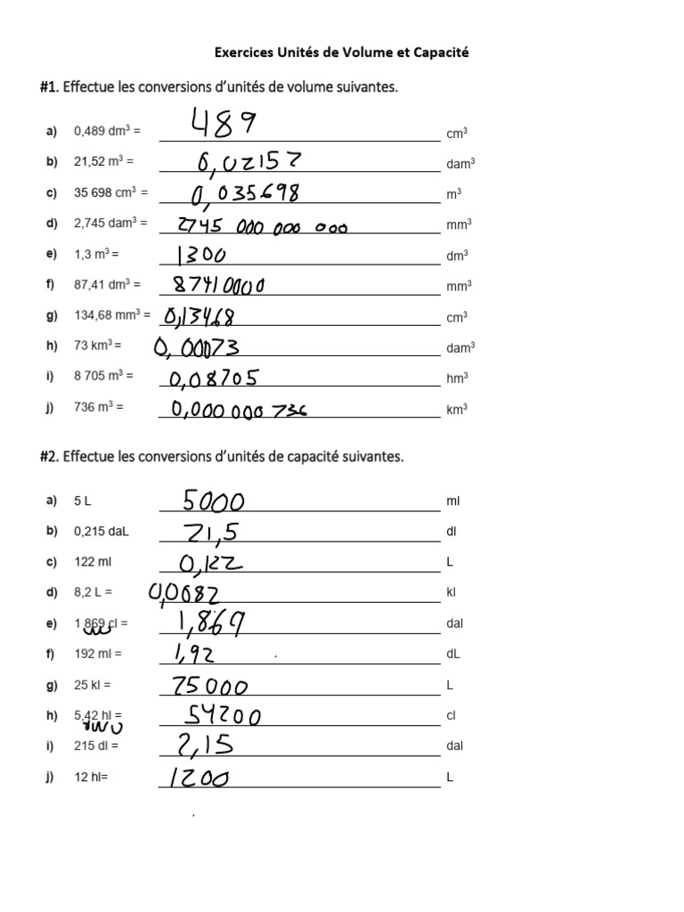 Exercices #1 - Conversion - Unités Volume | PDF