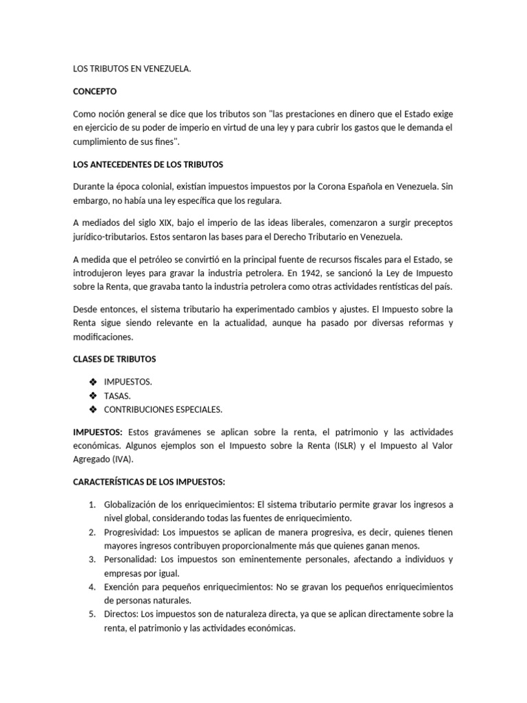 Clases de tributos en Venezuela | PDF | Impuestos | Impuesto sobre la renta