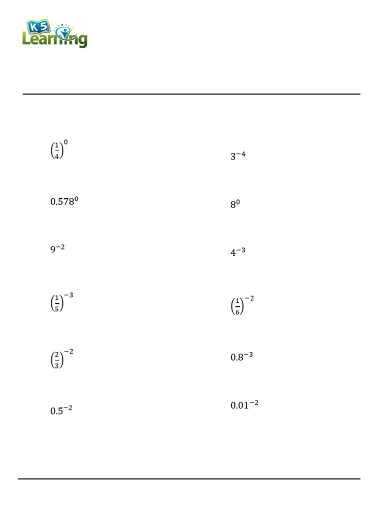 Grade 6 Exponents Worksheet Answers | PDF