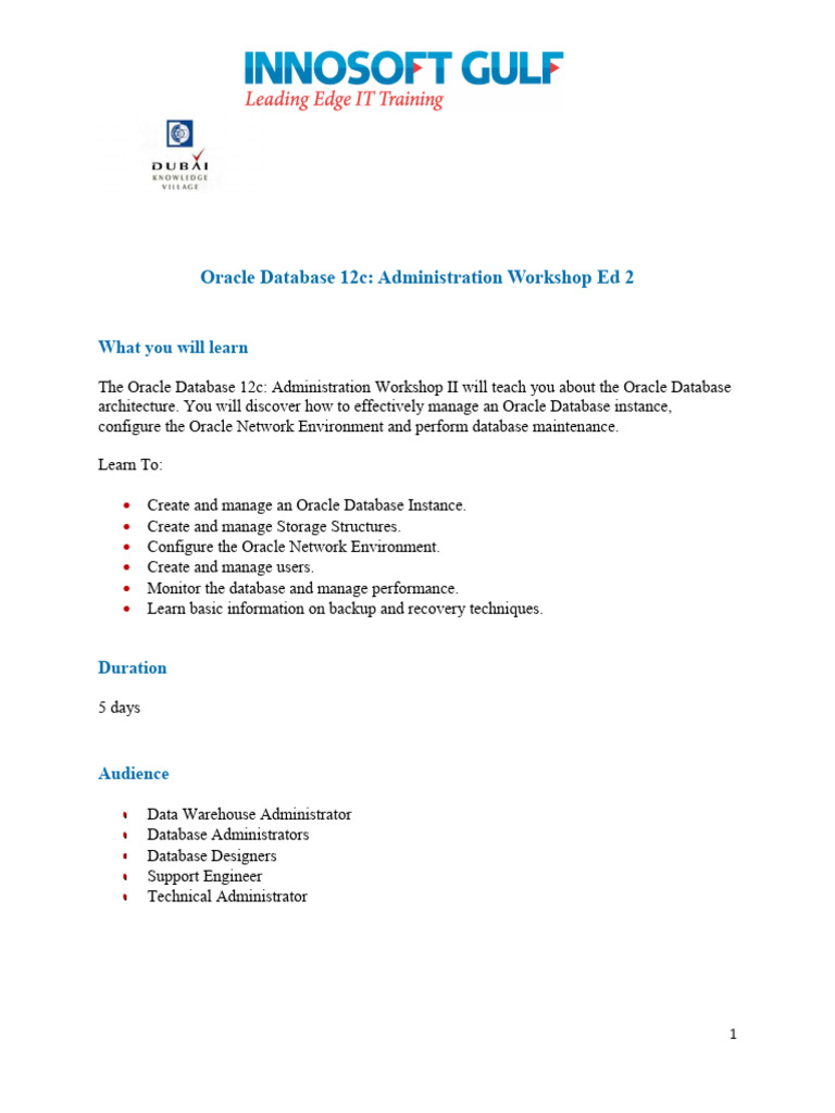 Oracle Database 12c Administration Workshop Ed 2 | PDF | Databases ...