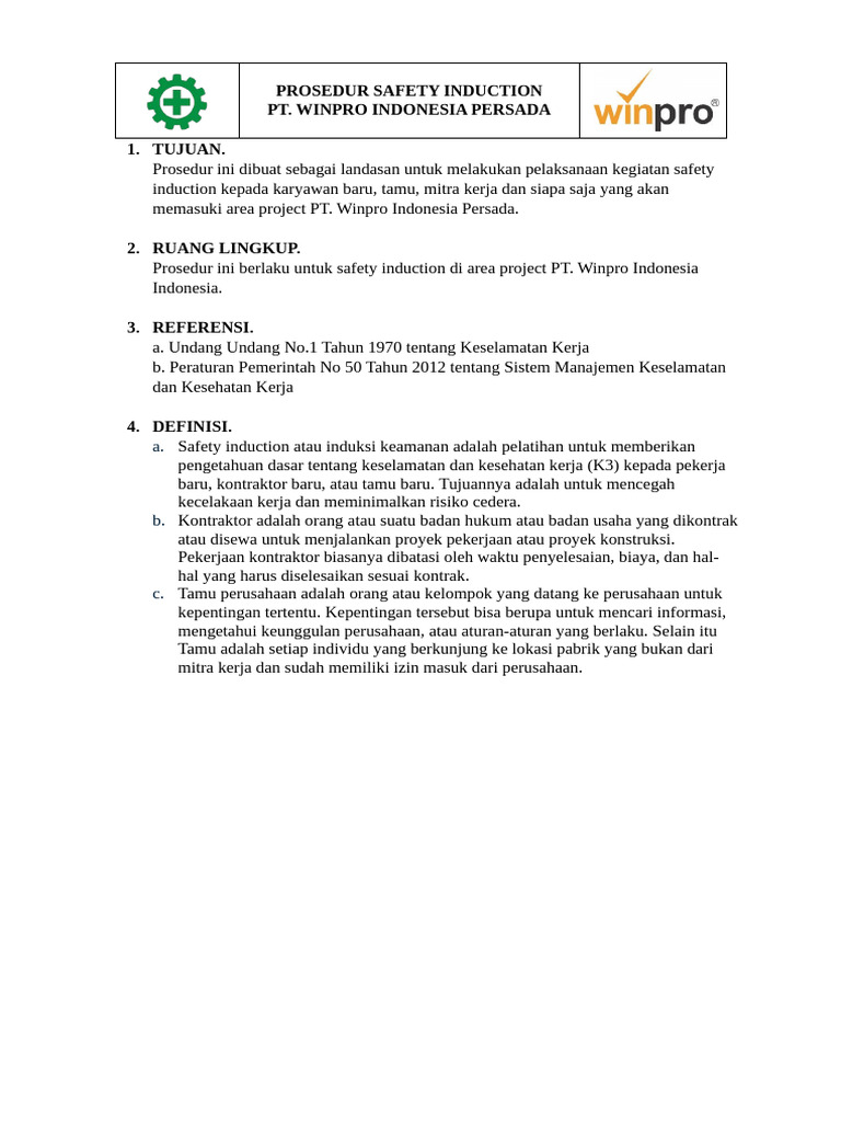 Prosedur safety induction pdf