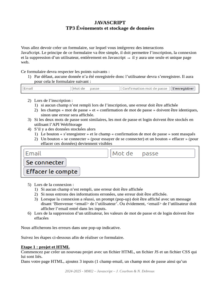 Formulaire d'inscription en JavaScript | PDF | Html | JavaScript