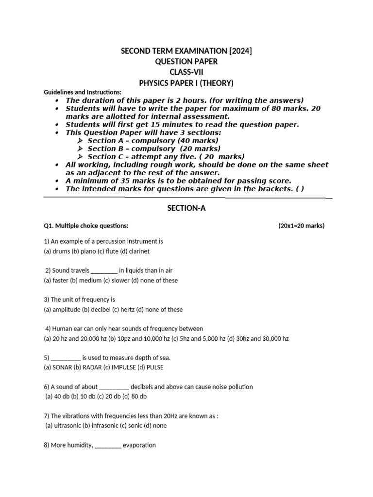 Second Term Examination Phy 7 | PDF | Evaporation | Water