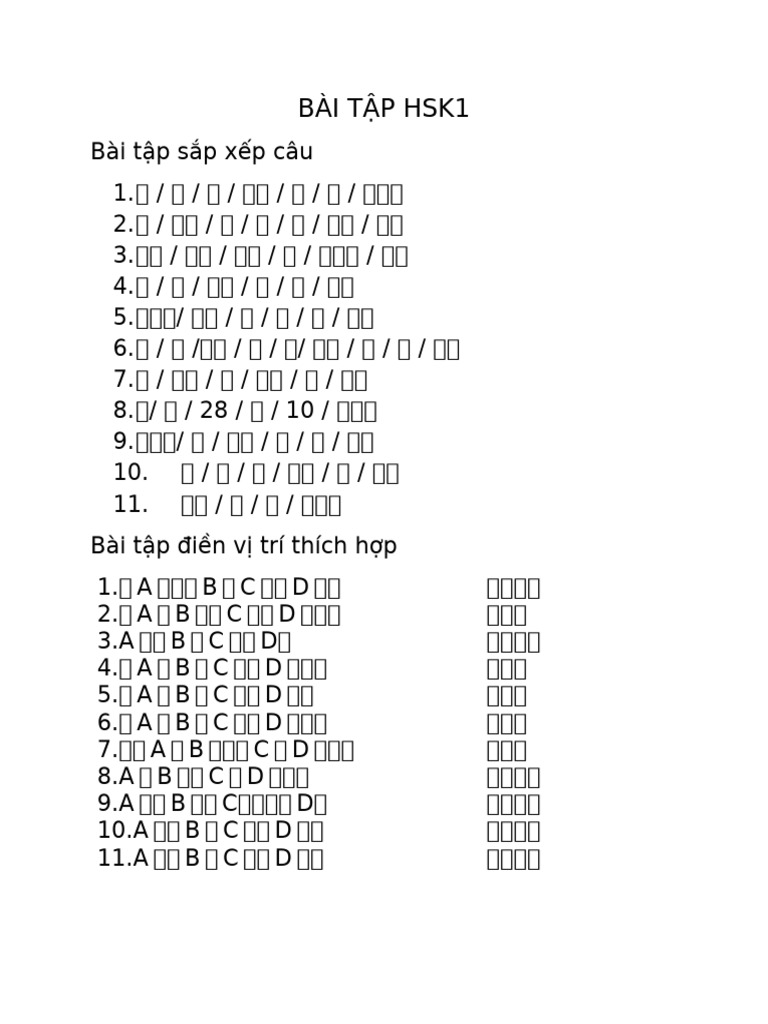 Bã I Táº P Hsk1 Pdf