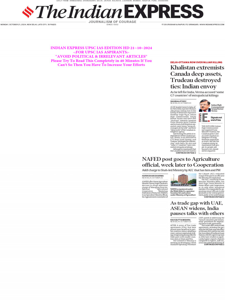 Indian Express Upsc Ias Edition HD 21 10 2024 | PDF