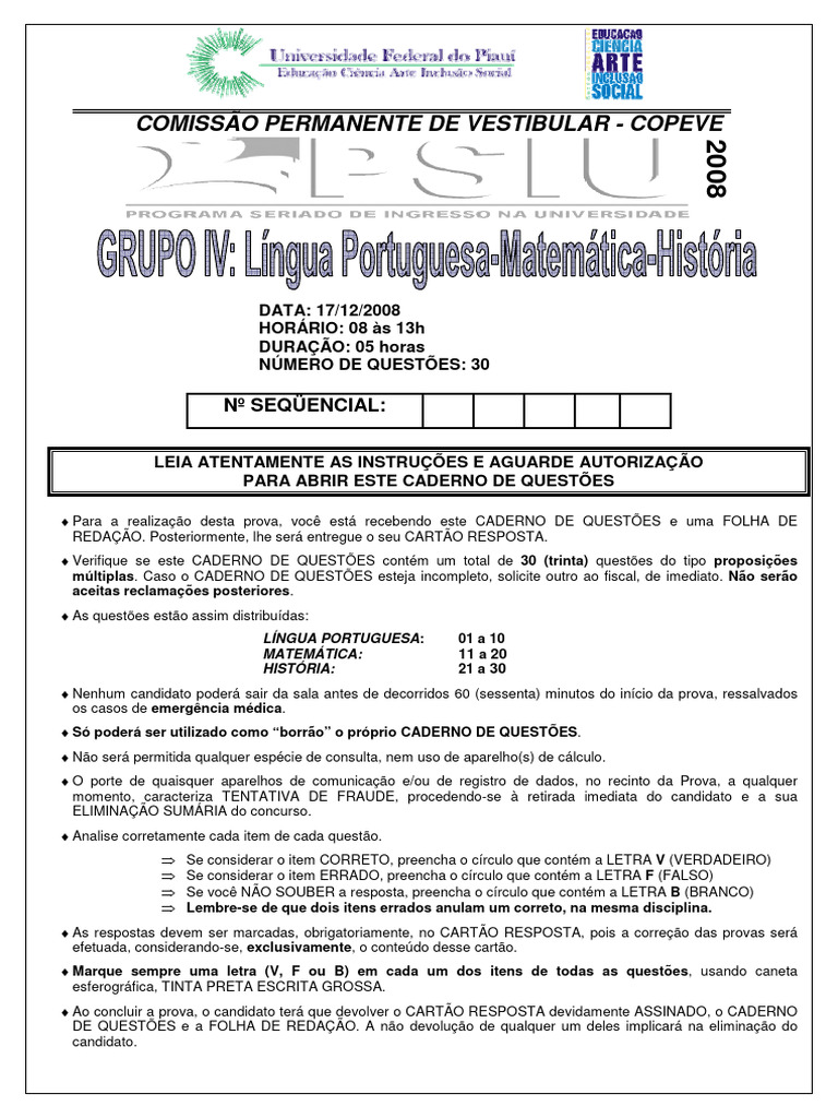 Prova COPEVE: Instruções e Questões | PDF | Brasil | Português (idioma)