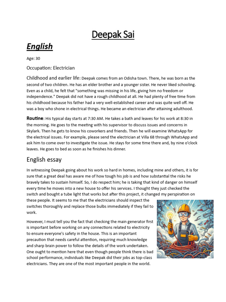 Deepak Sai: Life of an Electrician | PDF | Employment | Labour Economics