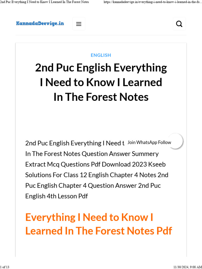 2nd PUC English: Forest Notes Guide | PDF | Biodiversity | Nature