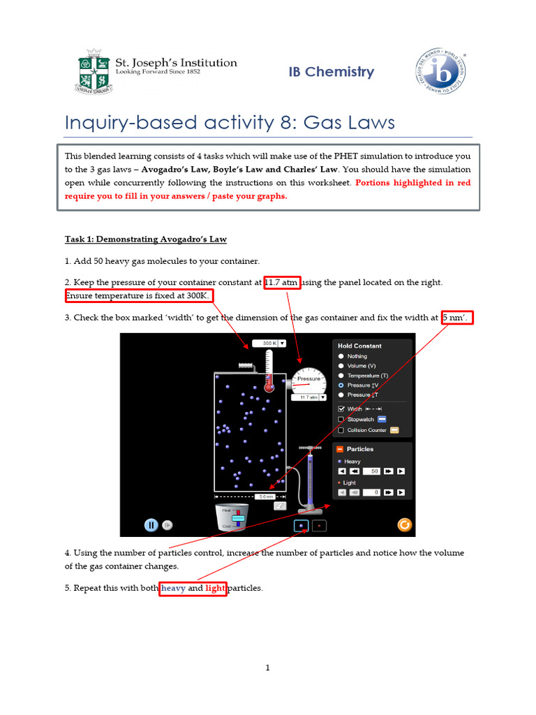 IB Chemistry Gas Laws Activity Guide | PDF | Gases | Temperature