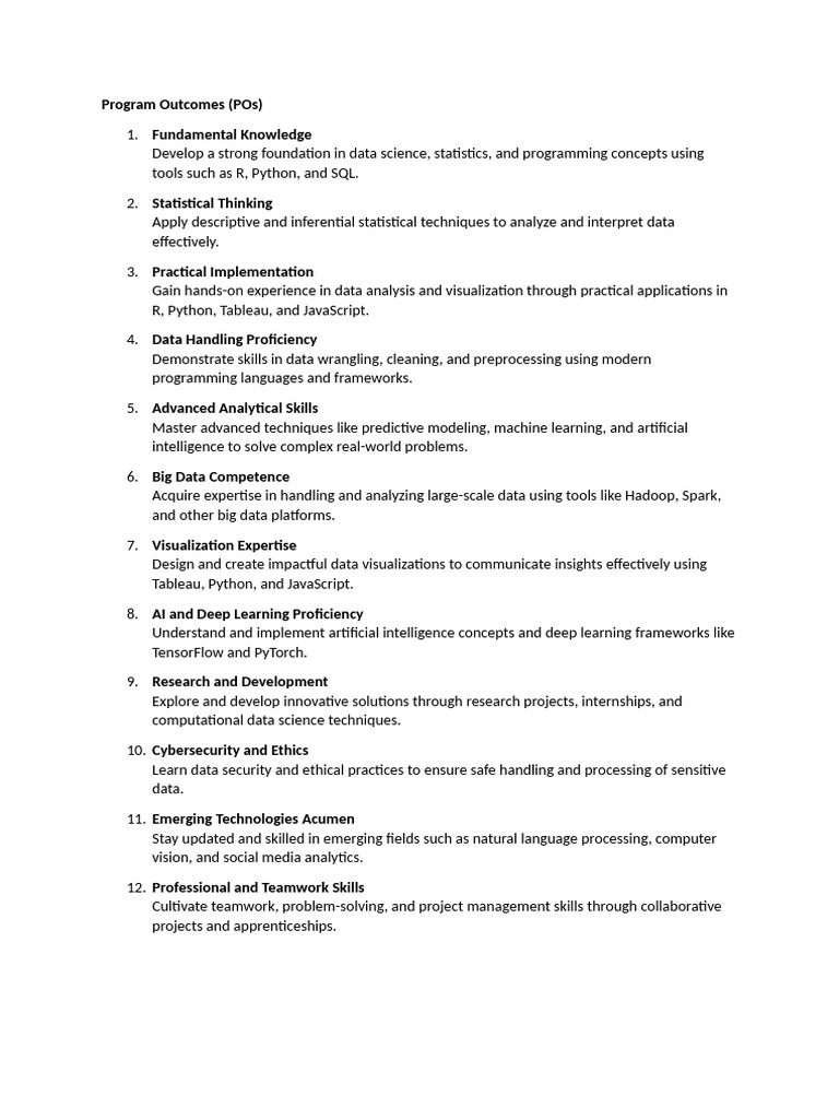 PO's-Bsc - (DATA SCIENCE) | PDF