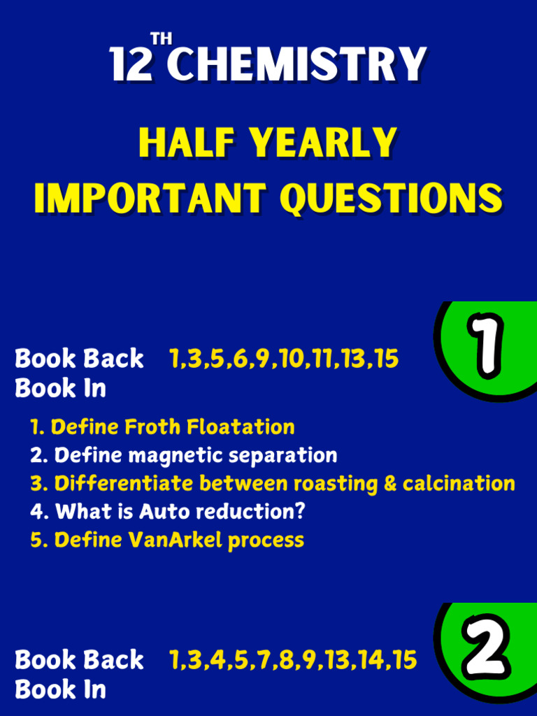 Class 12 Chemistry Important Questions | PDF | Chemical Reactions | Ph