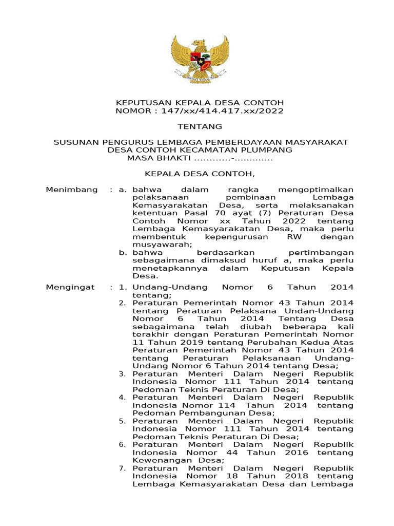 Susunan Pengurus LPMD Desa Contoh | PDF