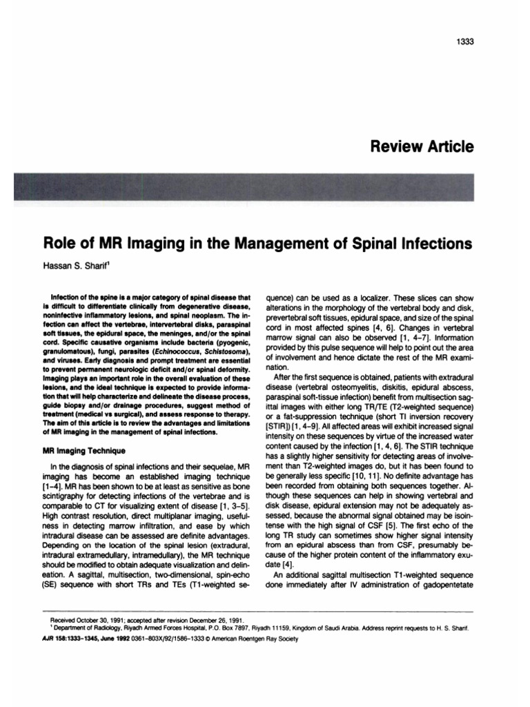 Sharif 2013 Role of MR Imaging in The Management of Spinal Infections ...