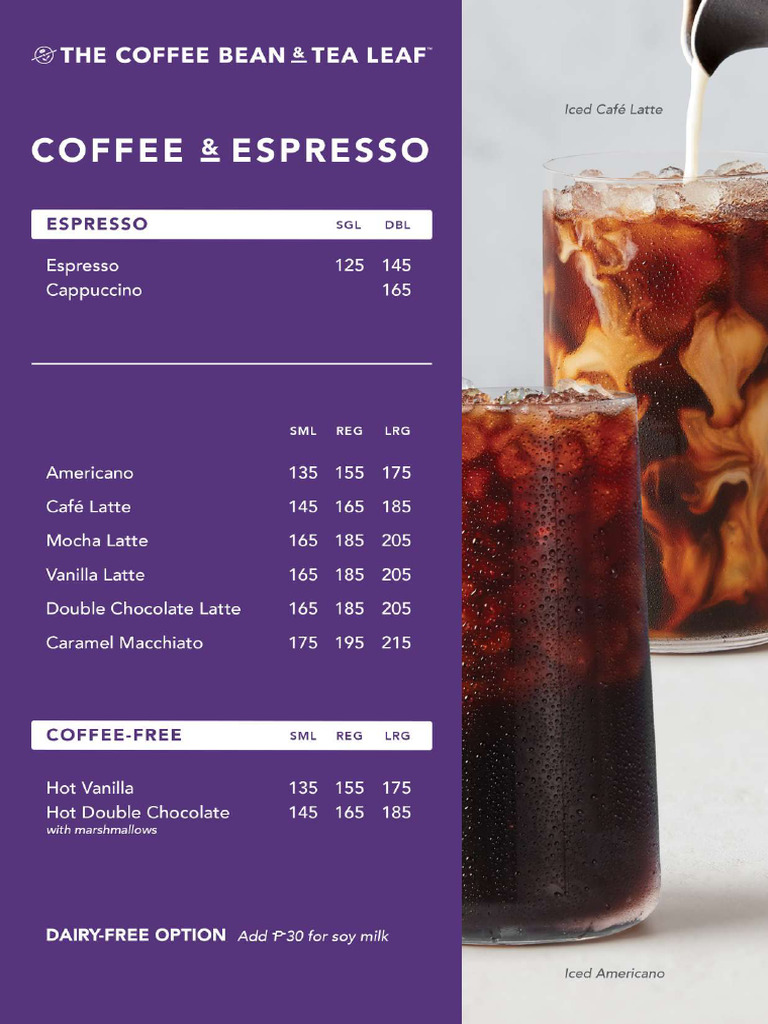 The Coffee Bean Tea Leaf Menu 2023 | PDF