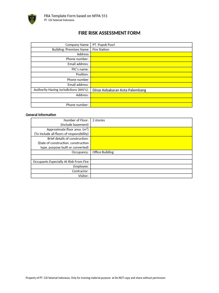 Fire Risk Assessment Template NFPA 551 | PDF | Fire Safety | Fire ...
