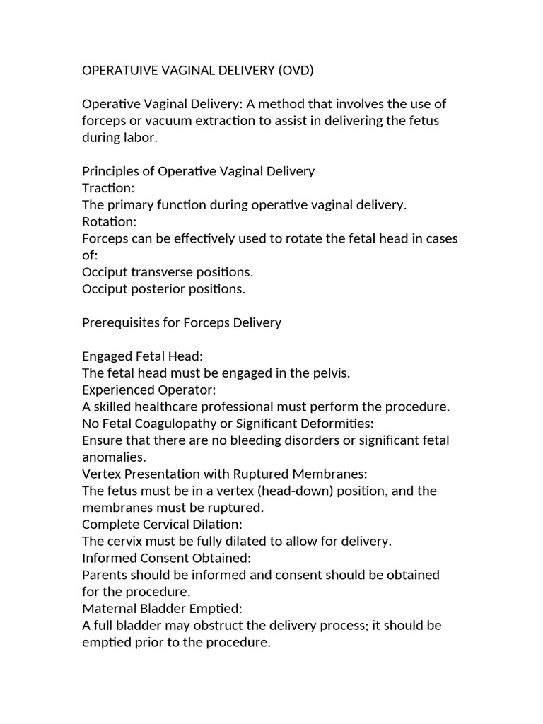 Operative Vaginal Delivery Overview | PDF | Childbirth | Pelvis