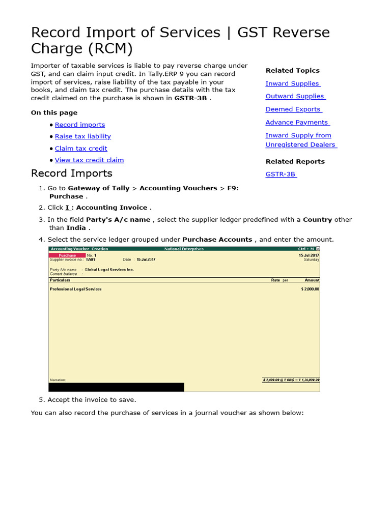 Record Import of Services - GST Reverse Charge (RCM) | PDF | Value ...