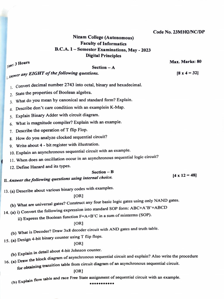 BCA I-Semester Exam Papers 2023 | PDF | Computer Network | C++