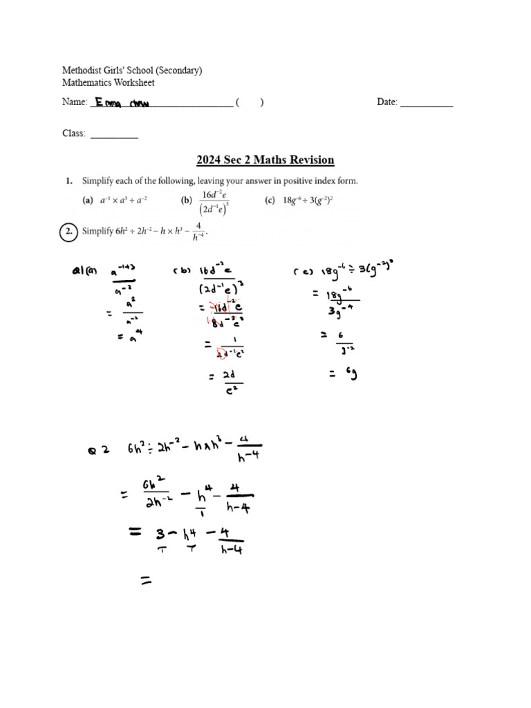 2024 Sec 2 Maths Revision Worksheet | PDF