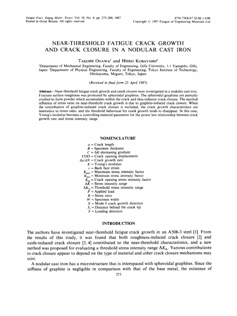 Near-threshold Fatigue Crack Growth and Crack Closure in a Nodular Cast ...