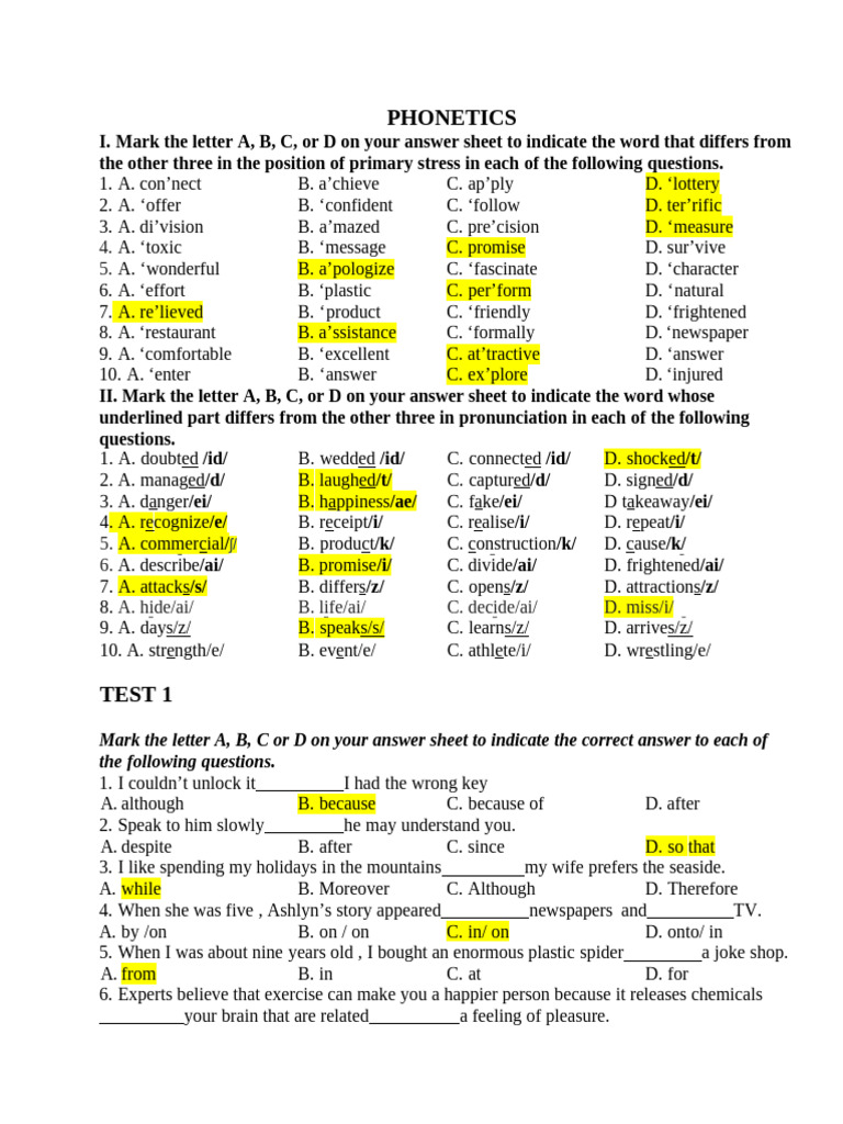 Phonetics and Grammar Test Exercises | PDF