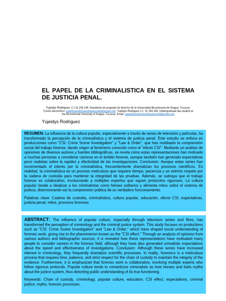 El Papel de La Criminalistica en El Sistema de Justicia Penal. | PDF ...