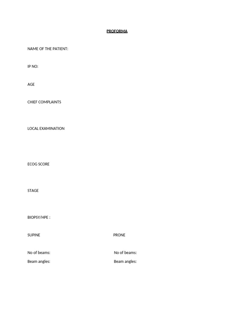 Radiation Therapy Proforma Template | PDF